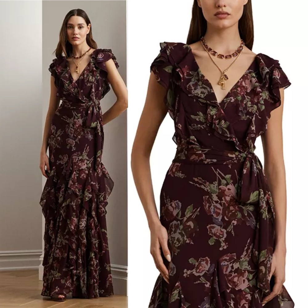 Lauren Ralph Lauren
Floral Ruffle Trim Georgette Gown